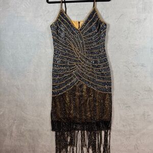 Papell Boutique Roaring 20s GATSBY Flapper Beaded Fringe Dress